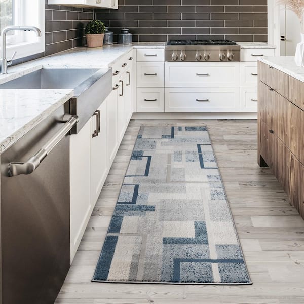 Ethan Abstract Geo Blue 2 ft. x 8 ft. Geometric Indoor Runner Rug