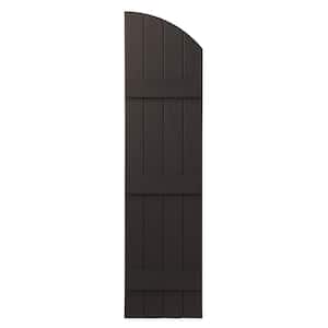 15 in. x 57 in. Polypropylene Plastic Arch Top Closed Board and Batten Shutters Pair in Brown