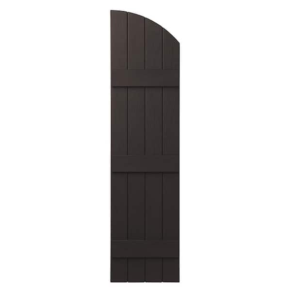 Ply Gem 15 in. x 57 in. Polypropylene Plastic Arch Top Closed Board and Batten Shutters Pair in Brown