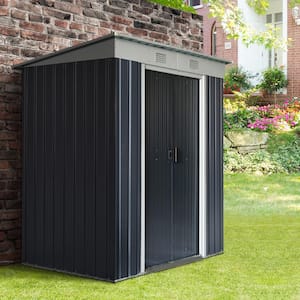 6 ft. x 4 ft. Metal Outdoor Storage Shed with Double Sliding Doors, 2 Air Vents for Backyard, Black (24 sq.ft.)
