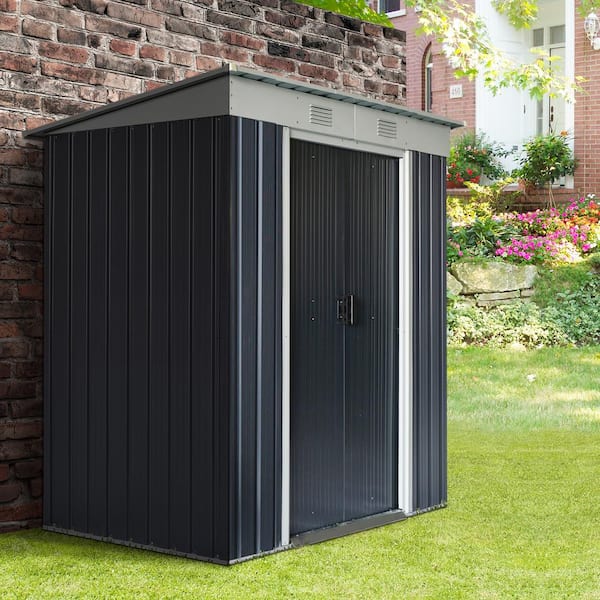Unbranded 6 ft. x 4 ft. Metal Outdoor Storage Shed with Double Sliding Doors, 2 Air Vents for Backyard, Black (24 sq. ft.)