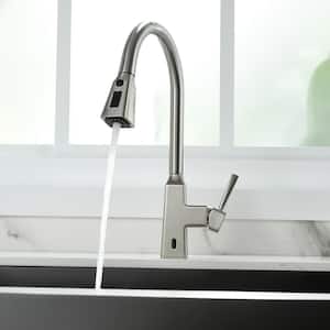 Single Handle Touchless Gooseneck Pull Down Sprayer Kitchen Faucet and Handles in Brushed Nickel