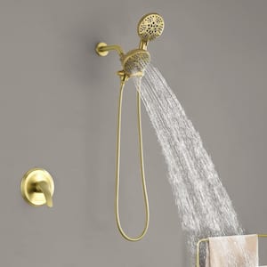 7-Spray 4.72 in. Dual Shower Head Fix and Handheld Shower Head Combo Wall Mount 1.8 GPM in Brushed Gold