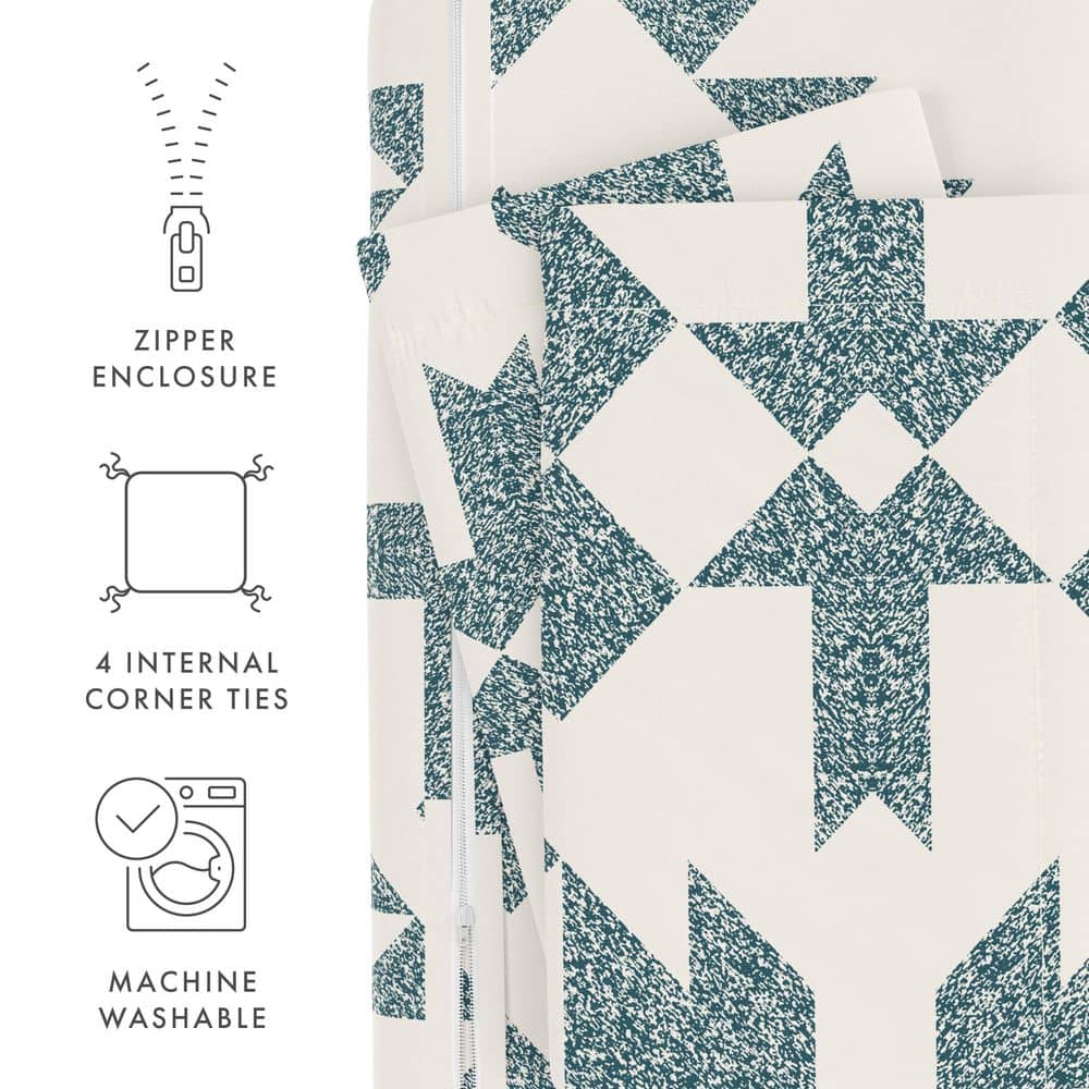 Teal and White Geometric Microfiber Twin Duvet Cover Set