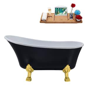 55 in. Acrylic Clawfoot Non-Whirlpool Bathtub in Matte Black With Polished Gold Clawfeet And Brushed Gold Drain