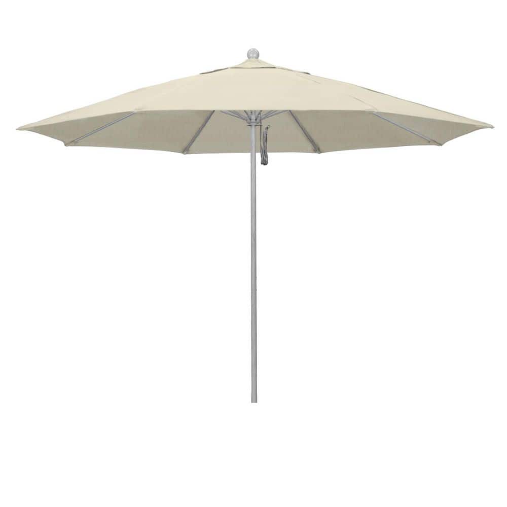 11 ft. Grey Woodgrain Aluminum Market Patio Umbrella with Fiberglass Ribs Pulley Lift in Antique Beige Sunbrella price history on PriceWatchPro