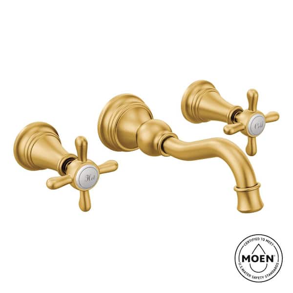 Weymouth 2-Handle Wall Mount Faucet High-Arc Bathroom Valve Sold Separately in Brushed Gold