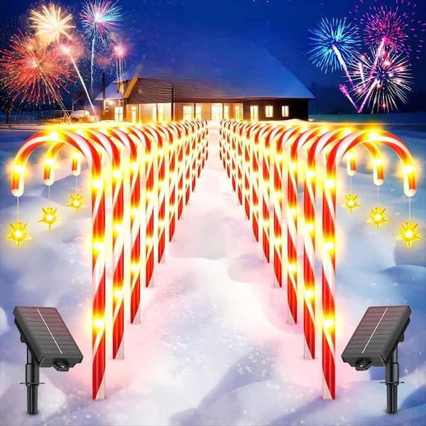 24-Pack Solar Christmas Pathway Lights with USB Charge, 20 in. 10 Modes 144 LEDs Waterproof Christmas Decorations