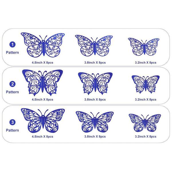 72-Piece 4.5 in. x 4.5 in. Blue 3D Removable Butterfly Wall Decal