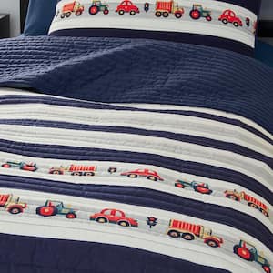 Multi-Color Trucks and Cars Printed Cotton Quilt Set