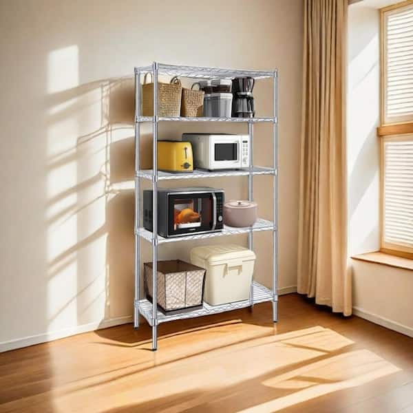 Tileon Heavy Duty Shelving Unit, Wire Metal Stackable Storage, 5-Tier Shelf, 35.9 in. W x 13.78 in. D x 71.7 in. H in Chrome