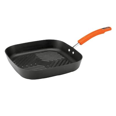 Classic Brights 10.75 in. Hard-Anodized Aluminum Nonstick Grill Pan in Orange and Gray