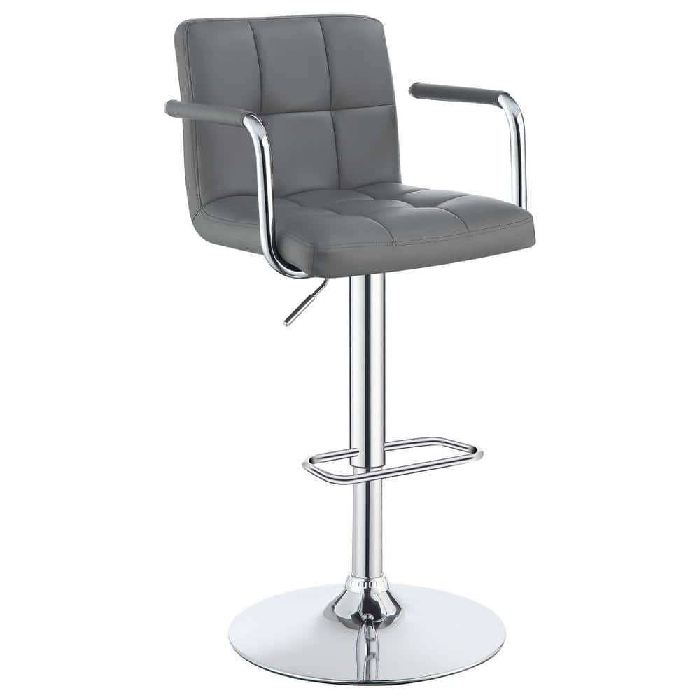 Gray Adjustable Swivel Bar Stool with Chrome Base
