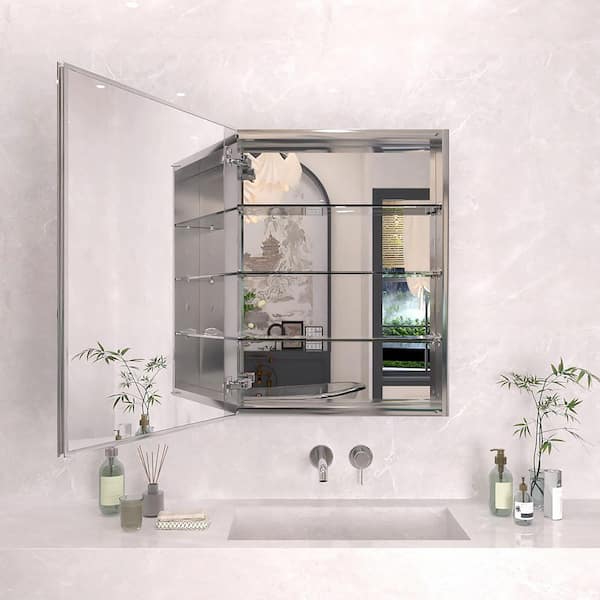 23 in. x 30 in. Frameless Recessed or Surface-Mount Beveled Single Mirror Bathroom Medicine Cabinet