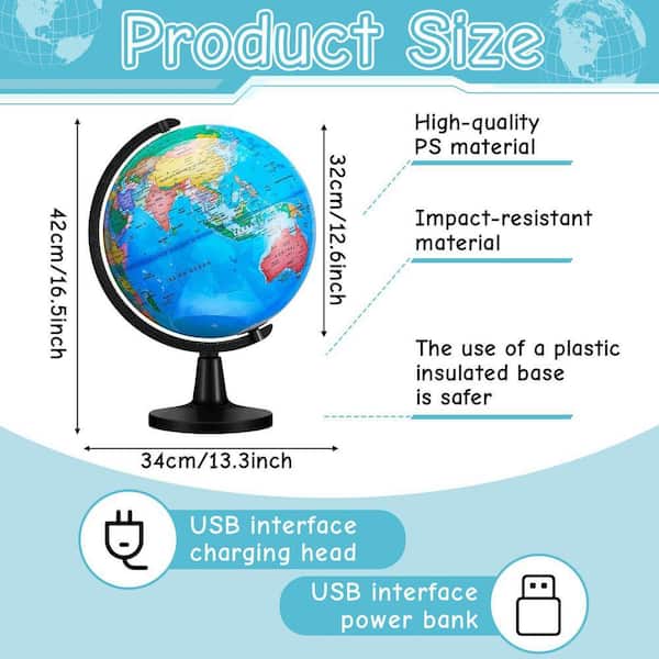16.5 in. x 13 in. Illuminated World Globe-720°/360° Rotation