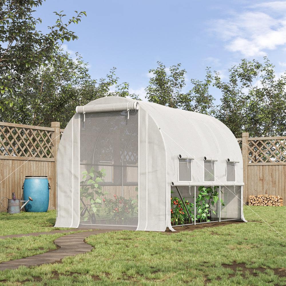 Outsunny Large White Steel Frame Walk-In Tunnel Greenhouse
