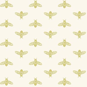 Block Print Bee Antique Gold Matte Non Woven Removable Paste the Wall Wallpaper