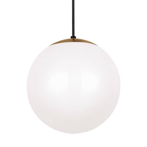 Generation Lighting - Leo Hanging Globe 12 in. 1-Light Satin Brass Pendant with Smooth White Glass with LED Bulb