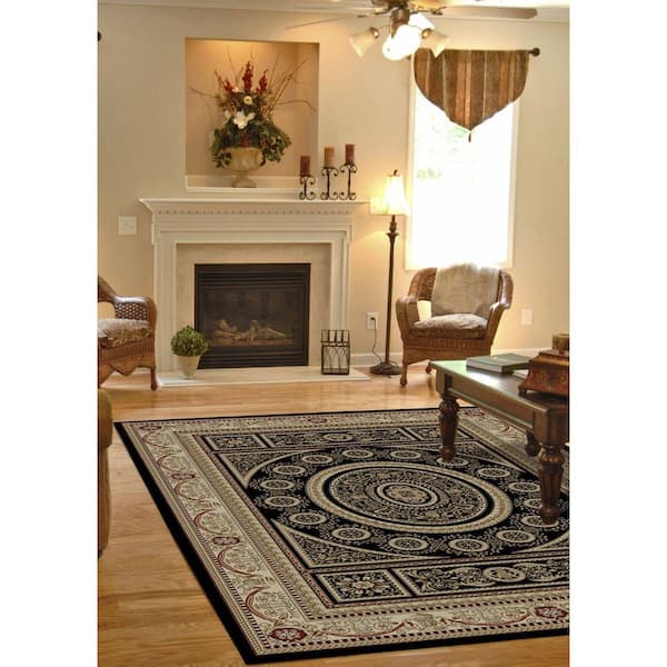 Jewel Aubusson Black 8 ft. x 10 ft. Area Rug