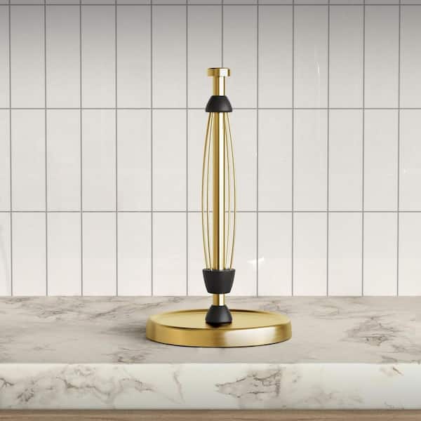 Countertop Gold Stainless Steel Paper Towel Roll Holder with Weighted Base Ratchet Mechanism for Kitchen Bathroom