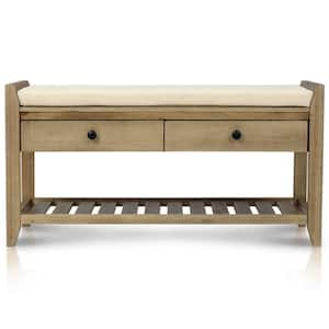 Aeriel 19.8 in. H x 39 in. W Light Brown Wood Shoe Storage Bench with Cushioned Seat and Drawers