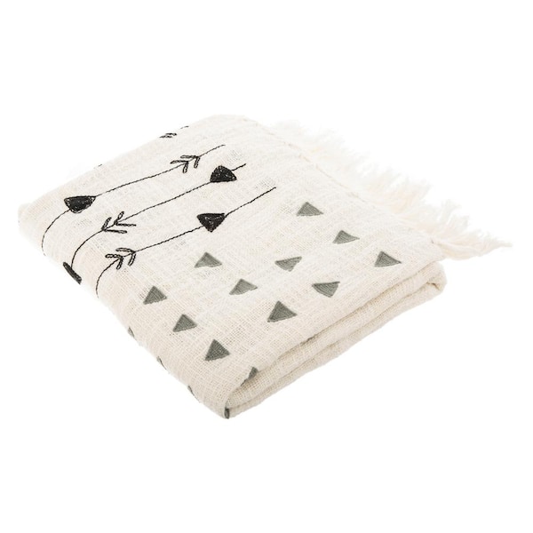 SAFAVIEH Penton 50 in. x 60 in. Gray/White Fringe Throw Blanket