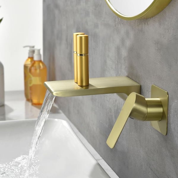 Single-Handle Rectangular Wall Mounted Bathroom Faucet or Bathtub in Gold