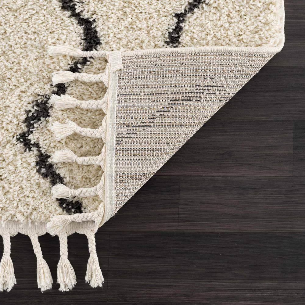 Charcoal and Peach Bohemian Shag Area Rug 5'3" x 7'3"