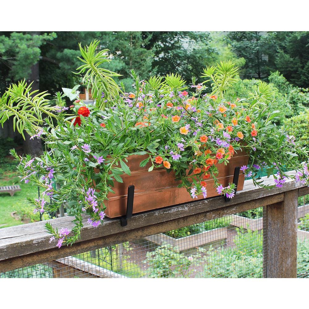 Medium Copper Galvanized Steel Rectangular Box Planter with Brackets