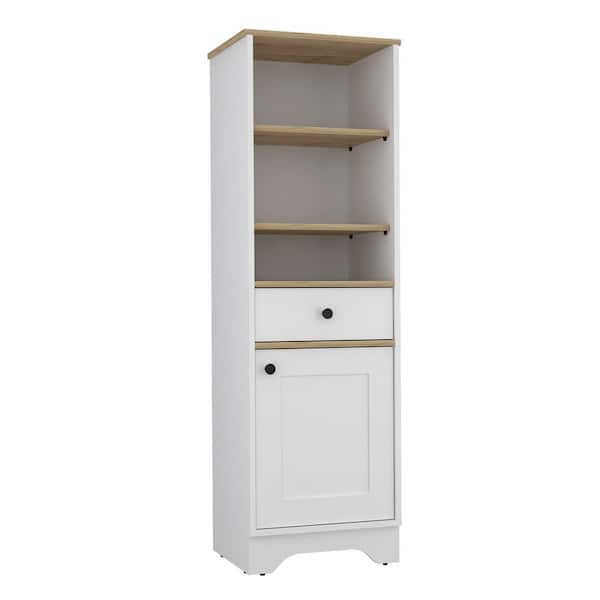 17.3 in. W x 13.8 in. D x 55.7 in. H White Linen Cabinet with 2-Interior Shelves and Open Shelves