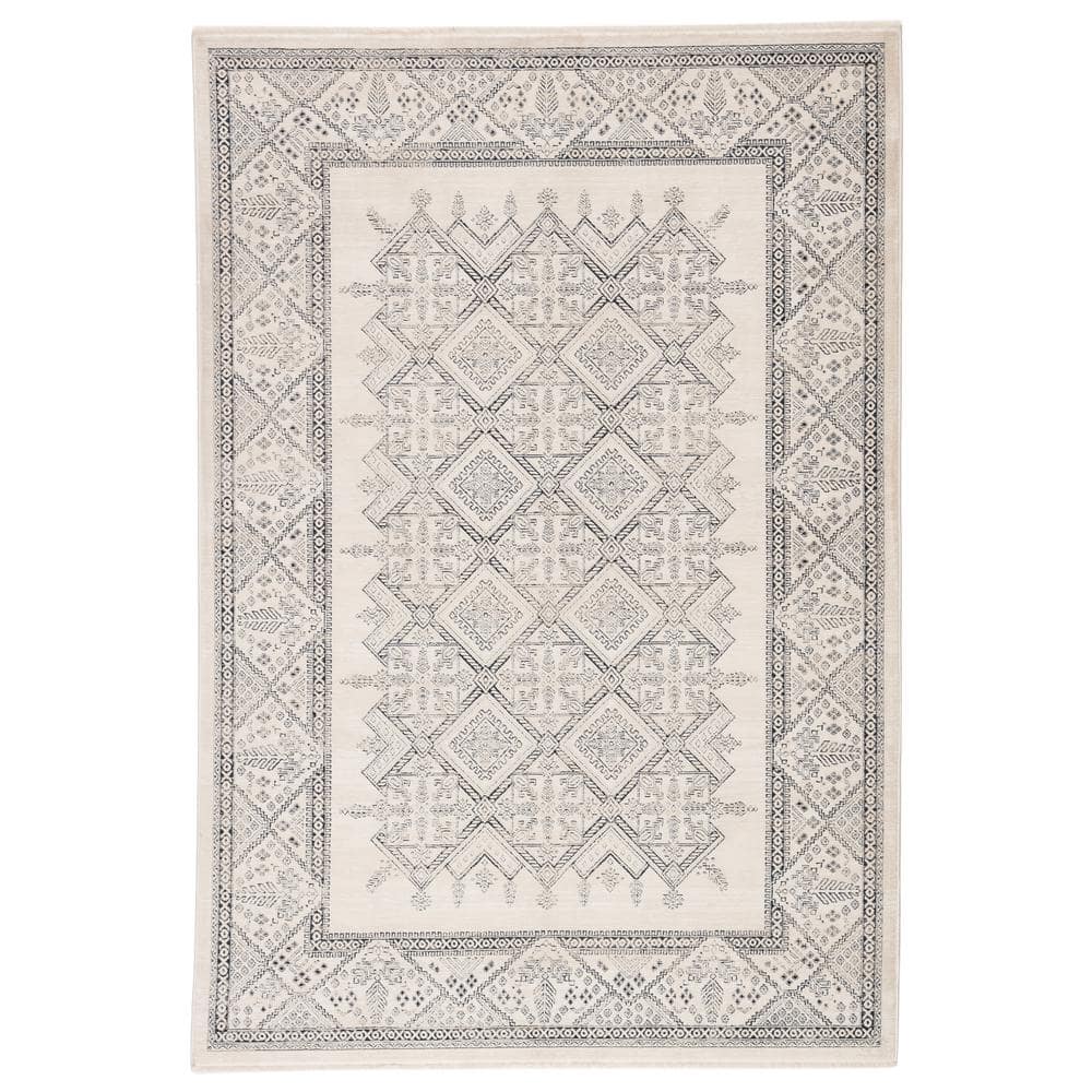 Kaiden Power Loomed Ivory/Dark Blue 6 ft. x 9 ft. Tribal Area Rug