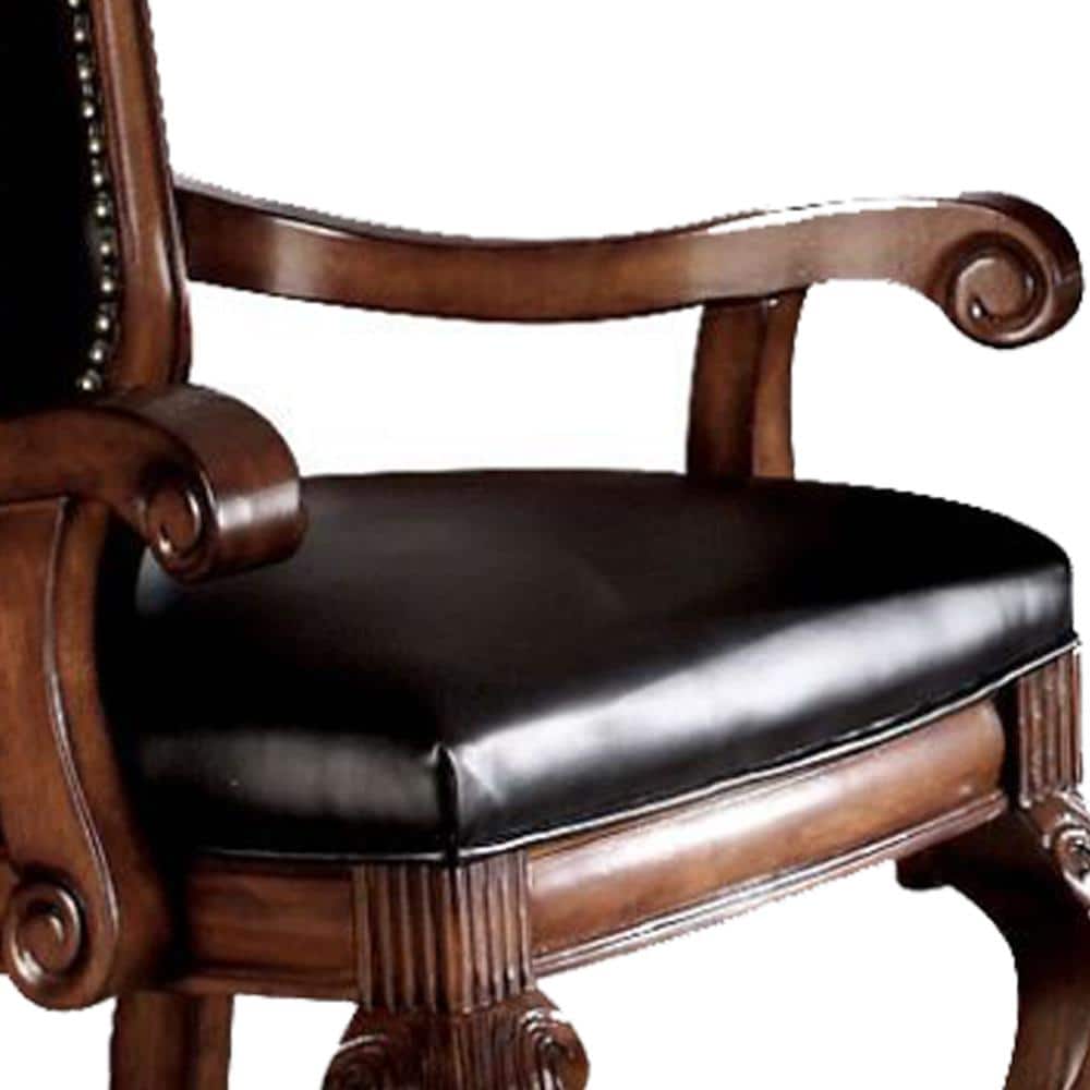 Chateau De Ville Black Faux Leather and Cherry Wood Arm Chair
