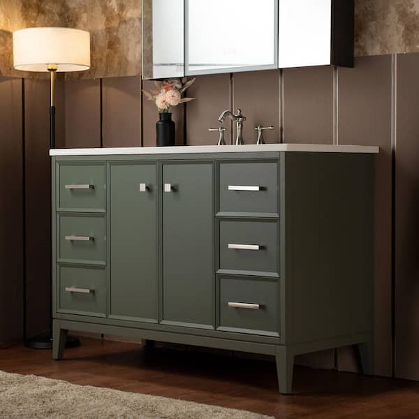 49 in. W x 22 in. D Single Ceramic Sink Freestanding Bath Vanity in Green with Carrara White Engineered Stone Vanity Top