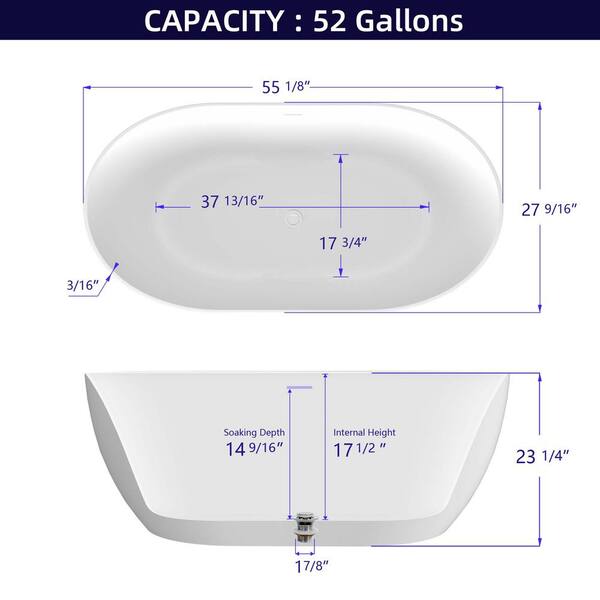 70.8 in. Acrylic Pop Up Drain Oval Double Ended Flatbottom Freestanding Bathtub in White