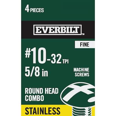 #10-32 x 5/8 in. Combo Round Head Stainless Steel Machine Screw (4-Pack)