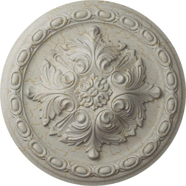Ekena Millwork 11-3/8 in. x 2 in. Acanthus Urethane Ceiling Medallion, Pot of Cream Crackle