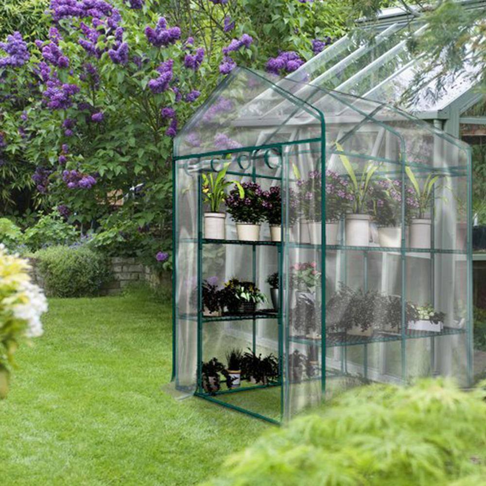 Clear PVC Walk-In Greenhouse with 8 Sturdy Shelves