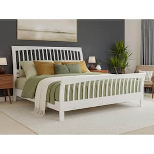 Orleans White Solid Wood Frame King Low Profile Sleigh Platform Bed with Matching Footboard