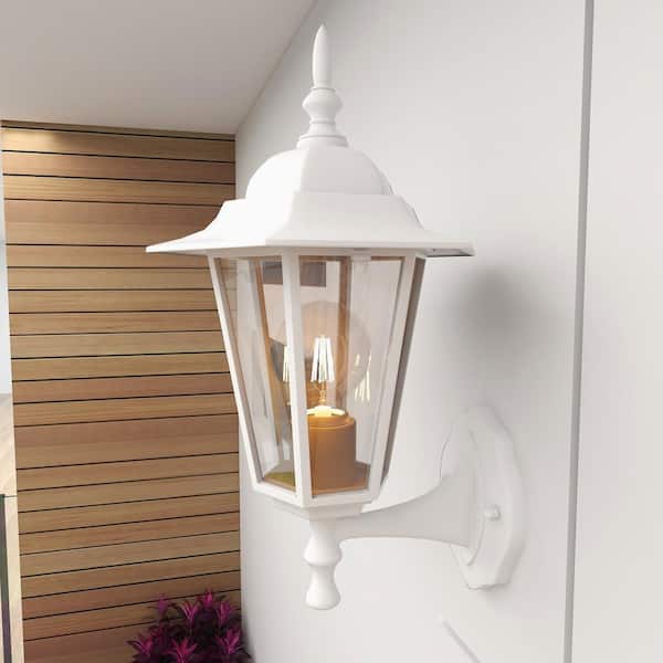1-Light Textured White Outdoor Wall Lantern Sconce with Clear Glass