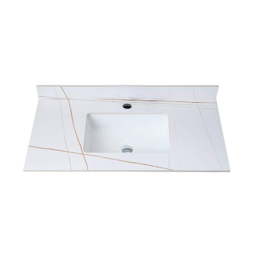 43 in. W x 22 in. D Engineered Stone Composite White Rectangular Single Sin