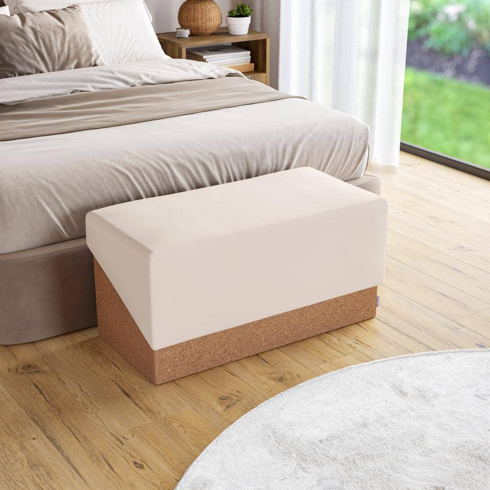Cream and Cork Fabric Storage Trunk Ottoman with Cushion Top