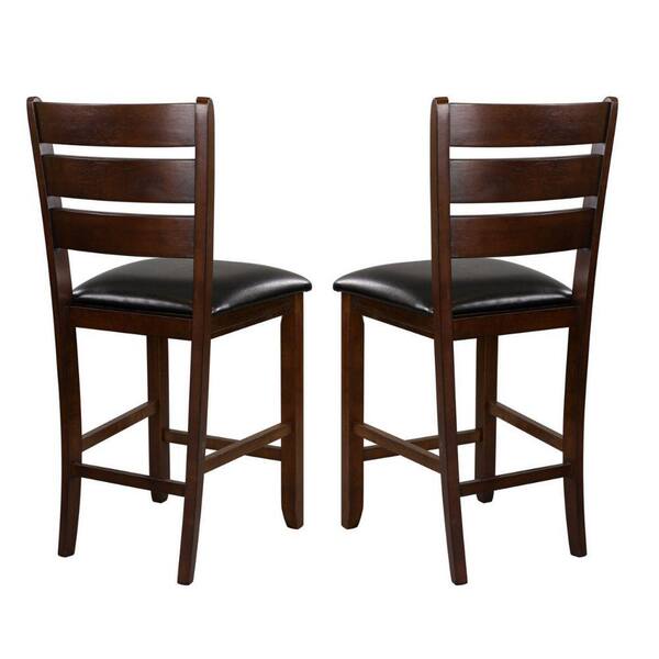 Benjara Dark Brown with Slatted Backs Wood Counter Height Chairs (Set of 2) BM179875 The Home