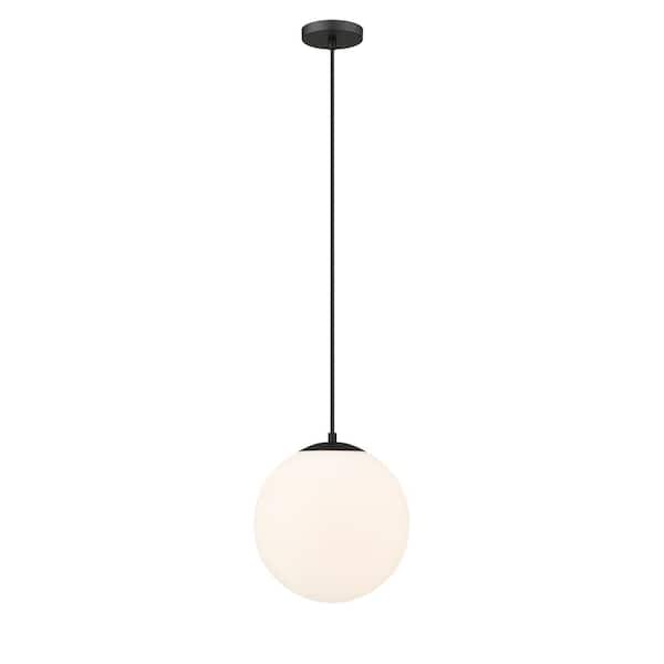 Innovations Tolland 1-Light Matte Black Shaded Pendant Light with Matte White Glass Shade