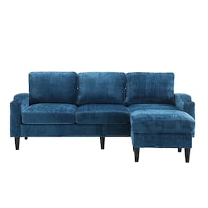 77 in. 4-piece L Shaped Chenille Modern Sectional Sofa in. Teal with Removable Storage Ottoman and Cup Holder
