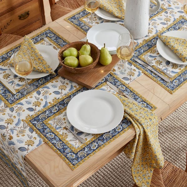 Company Cotton Flora 20 in. x 14 in. Blue Cotton Placemat (Set of 4)