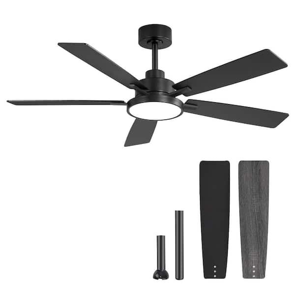 52 in. Indoor Black Powerful LED Silent 6 Wind Speeds Modern Ceiling Fan with Lights and Remote Control