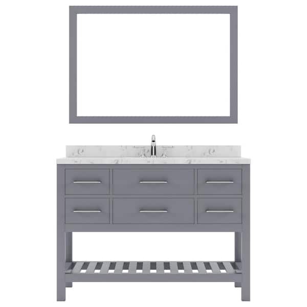 Virtu USA Caroline Estate 48 in. W x 22 in. D x 35 in. H Single Sink Bath Vanity in Gray with Quartz Top and Mirror