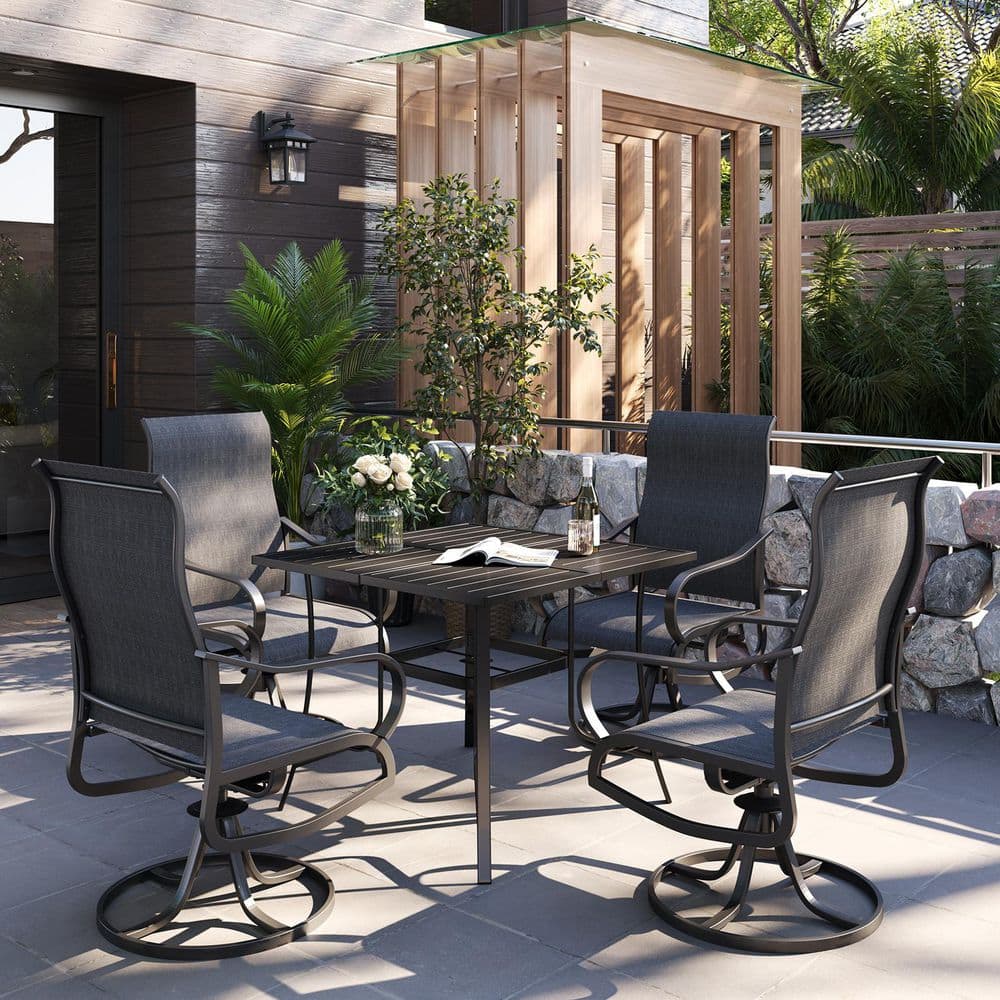 5 Piece Outdoor Patio Dining Set with Metal Frame, Swivel High Back Textilene Chairs and Square Table Set, Dark Gray price history on PriceWatchPro