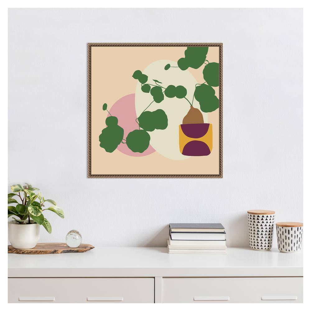 Abstract Green Potted Plant Canvas Wall Art with Beaded Frame