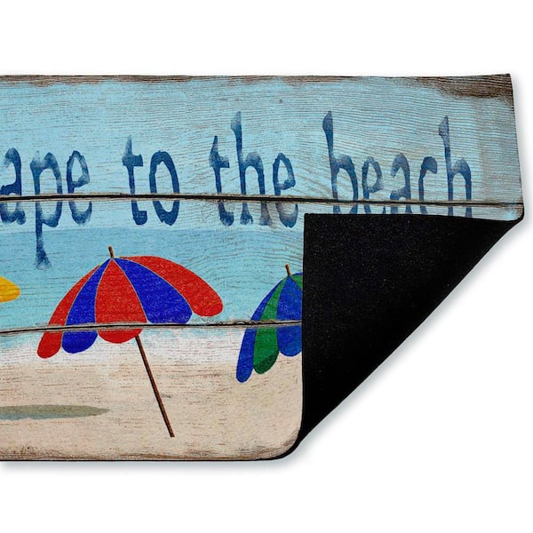 Rustic Escape To Beach Blue 18 in. x 30 in. Polyester Non-Slip Outdoor Door Mat